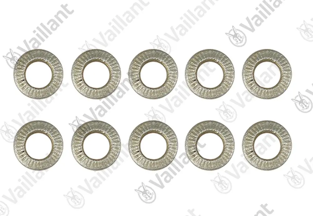 Vaillant Unterlegscheiben, zehn Stück, mit kreisförmigem Innen- und Außendurchmesser, metallisch und für Montageanwendungen geeignet.